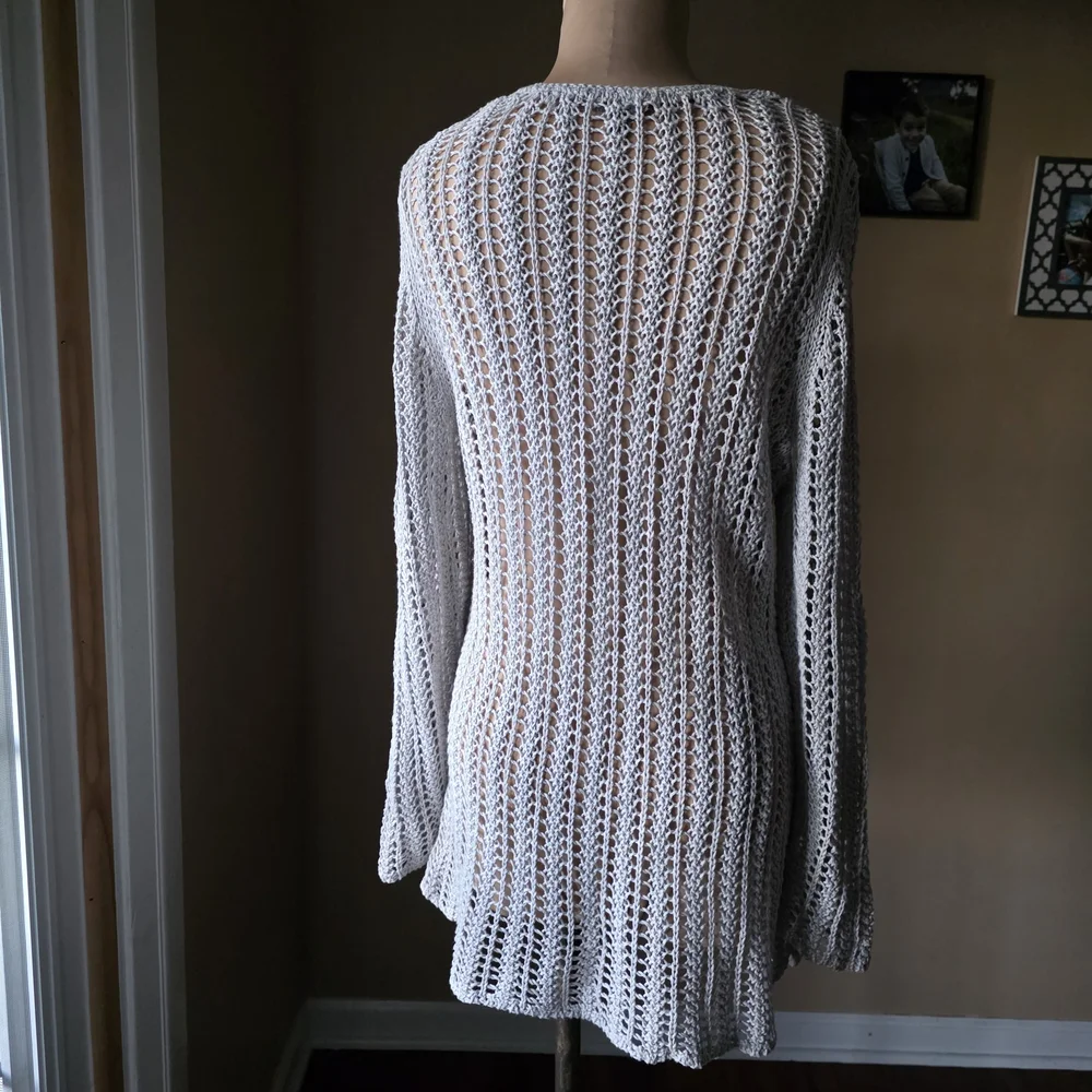 J.Jill Light Gray Open Knit Size Large 100% Linen Sweater - Picture 5 of 8